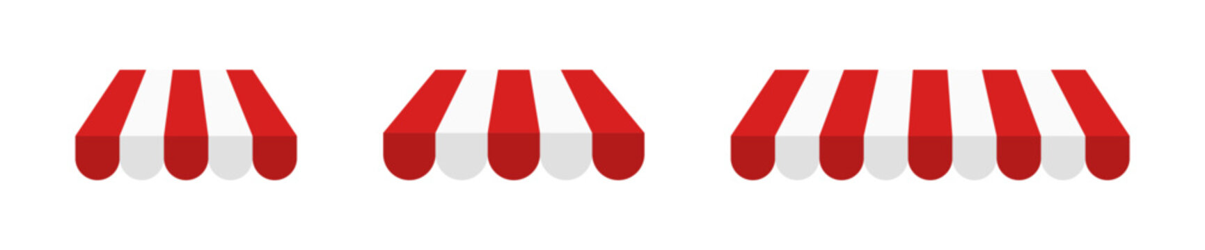 Red and white shop awning icon set
