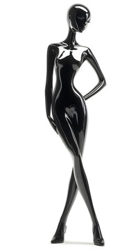 recommend clip art: 3D Fashion shiny black female mannequin for clothes isolated on white background. Black body silhouette, dressmakers dummy
