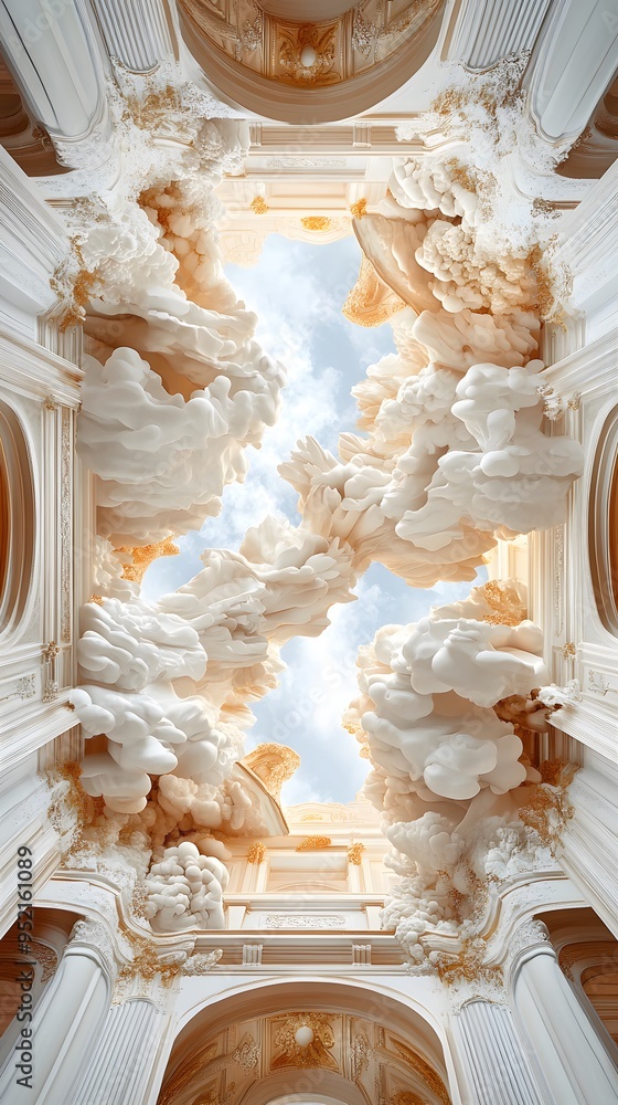 Poster classical architecture with clouds.