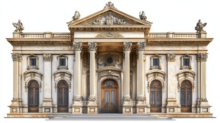 Naklejka premium A grand, ornate building facade with classical architectural features.