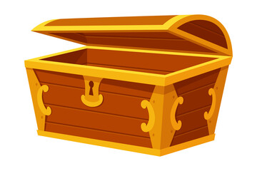 Chest. Game wooden antique box. Empty old wooden chest for gold treasure. Cartoon ancient container for pirates isolated  icon on white