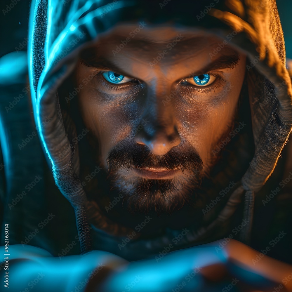 Poster focused hacker counteracting malicious cyber attack with precision