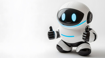 Friendly robot giving thumbs up isolated on white background