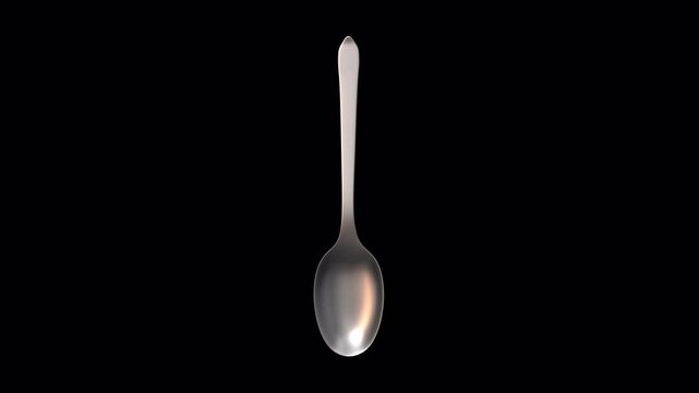 3D Stainless Steel Spoon Rotating on a Transparent Background. Seamless Loop. 4K