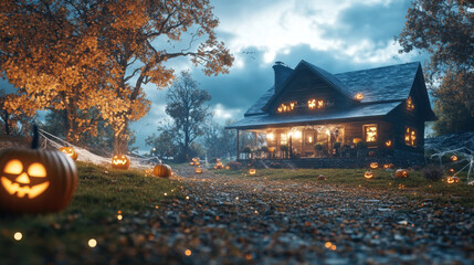 Halloween House with Jack-O-Lanterns.