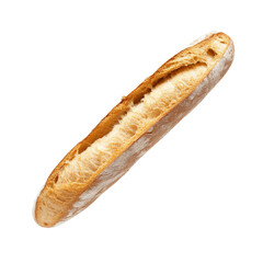Freshly baked baguette sliced open to reveal fluffy interior, transparent