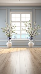 Fototapeta premium Classical empty room interior 3d render,The rooms have wooden floors and gray walls 