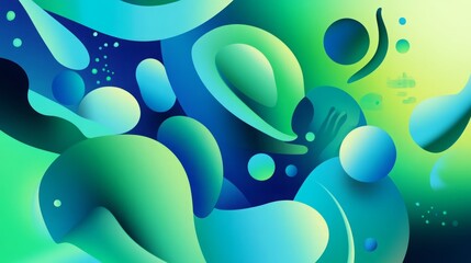 Abstract Blue and Green Gradient Design with Organic Shapes, blending modern art and nature-inspired elements in a fluid and dynamic composition.