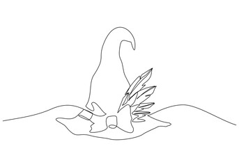 Fototapeta premium Continuous single line sketch drawing of wizard witch hat halloween costume one line vector illustration