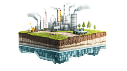 Obraz premium Industrial Factory on a Cross-Section of Earth.