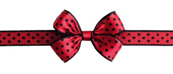 Red ribbon with black polka dots and scalloped edges, tied in a bow Transparent PNG