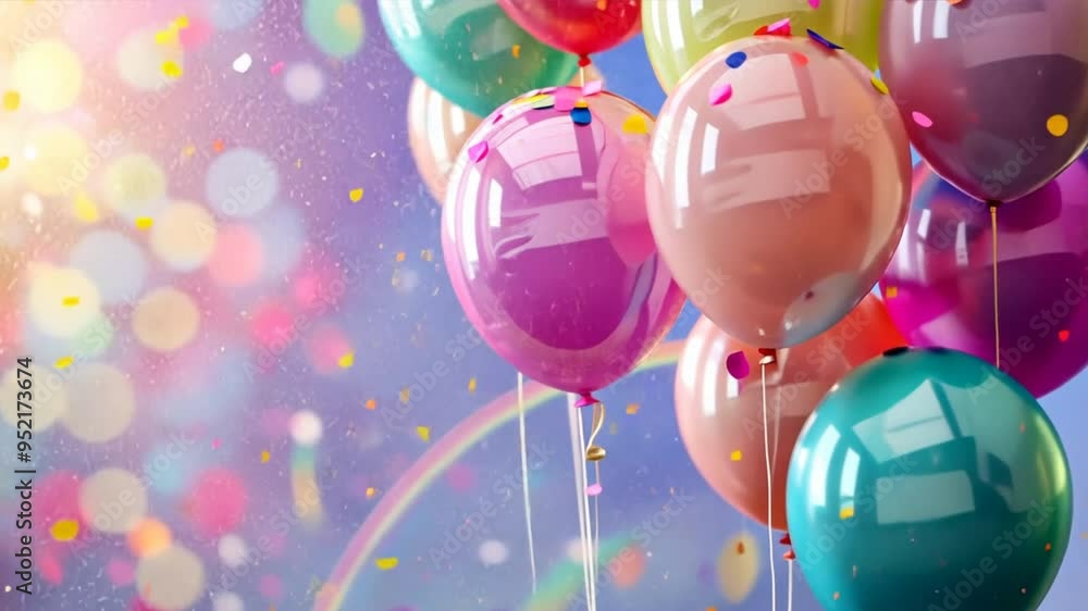 Aufkleber A bunch of colorful balloons are floating in the air. The balloons are of different colors and sizes, creating a vibrant and lively atmosphere. Concept of celebration and joy