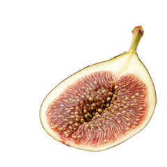 Freshly cut fig revealing its juicy interior and seeds, transparent