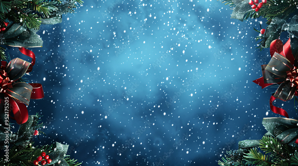 Poster blue background with falling snow and christmas decoration, perfect for adding your own greeting