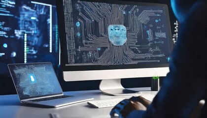 Naklejka premium Zukunft Computer Arbeitsplatz Hacker