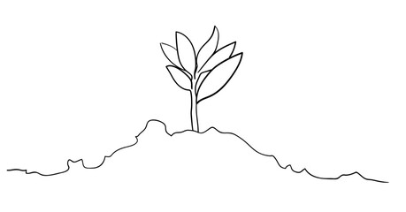 Sprout plant in soil with leaves line icon. Seedling vector outline sign.