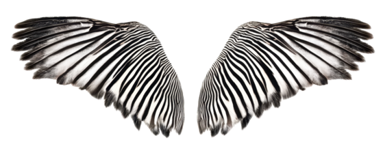 Isolated pair of monochromatic wings, detailed feathers with intricate patterns, symbolizing freedom, flight, and elegance.