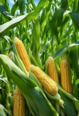 Corn growing in a field. Vegetables to eat