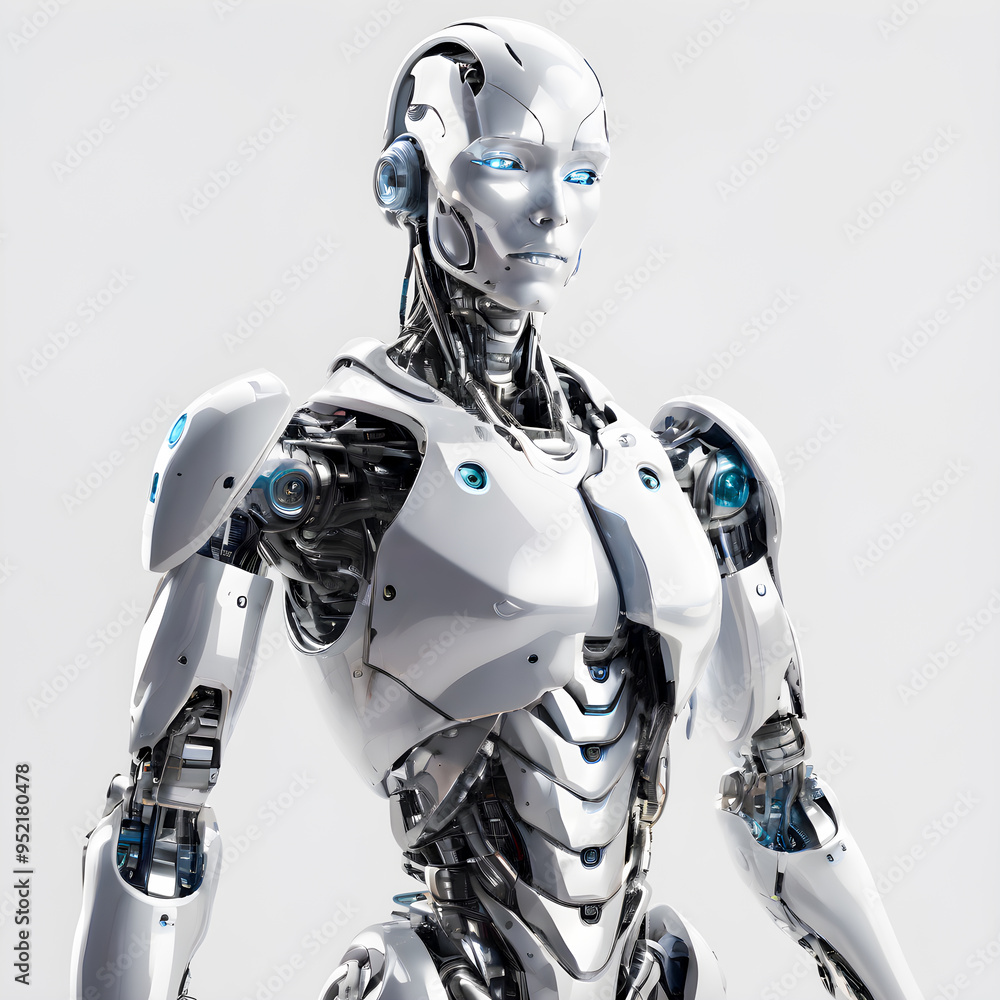 Aufkleber 3d rendering humanoid robot isolated on white background, artificial intelligence concept