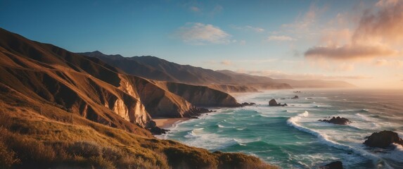 Naklejka premium Landscape of Pacific ocean California coast.