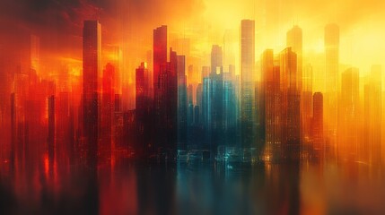 Futuristic Cityscape with Vibrant Sunset