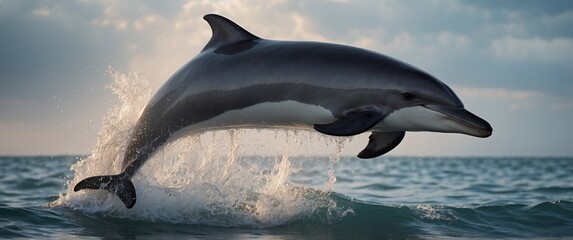 A playful dolphin jumping out of the ocean.