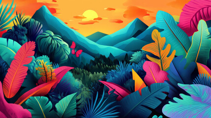 Cartoon-Style Halloween Nature Pop Art with Vibrant Colors
