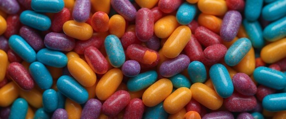 Medical pill capsules filled with colorful sugar sprinkles Health concept.