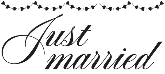 Just Married hand lettering phrase. Vector brush calligraphy text design isolated on white background.