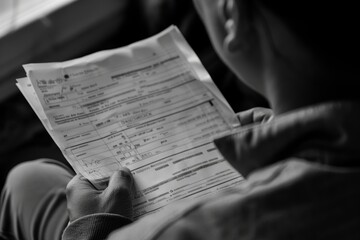 Naklejka premium Thoughtful Individual Holding Job Application Form, Symbolizing Search for New Opportunities and Careers