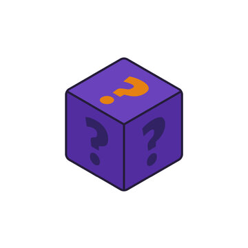 recommend clip art: mystery box icon on white, cube with question marks