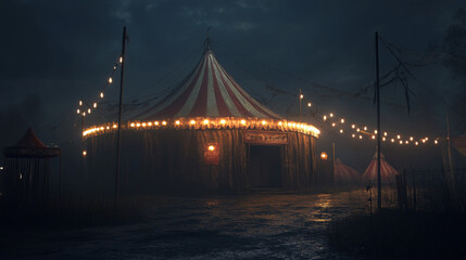 Fototapeta premium Eerie Haunted Circus at Night, Dark Halloween Atmosphere 