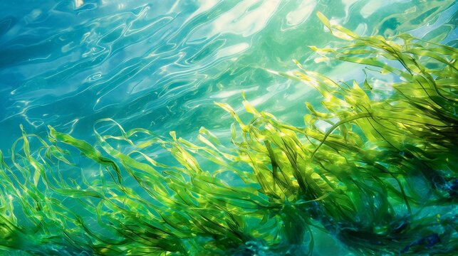 Image of algae in azure blue ocean.