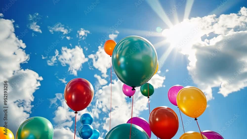 Poster a bunch of colorful balloons are floating in the sky. the balloons are of different colors, includin