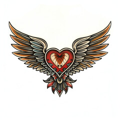 Fototapeta premium Heart and wings head very simple traditional tattoo flash styles illustration