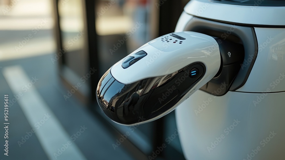 Poster a cleaning robotas dustbin handle in sharp focus, highlighting the grip and release mechanism.