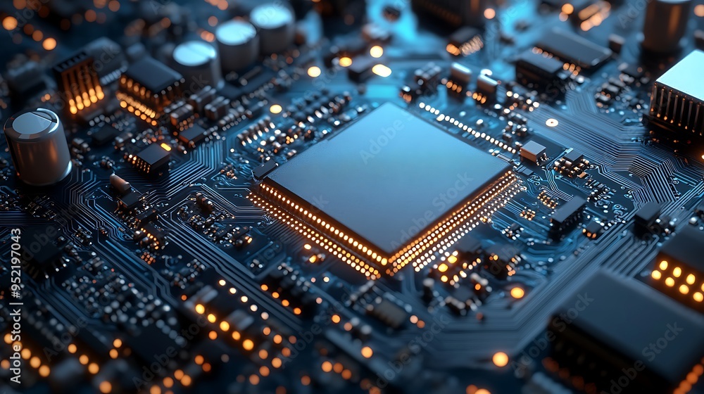 Aufkleber exploring the intricacies of a modern circuit board with glowing elements
