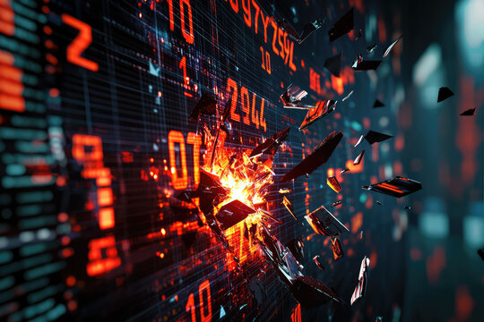 The Digital Crash: A Stock Ticker Implodes, Leaving a Trail of Shattered Data.
