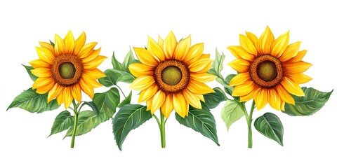 sunflower isolated on white, Bright Sunflowers on White Background.