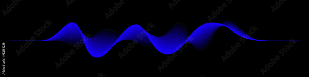 Poster abstract sound rhythm wave vector illustration. blue flowing waveform isolated on black background c