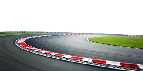 A race track curving right PNG  isolated on white background.AI GENERATED