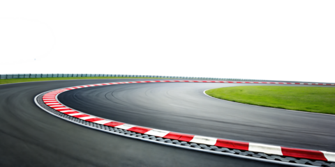 A race track curving right PNG  isolated on white background.AI GENERATED