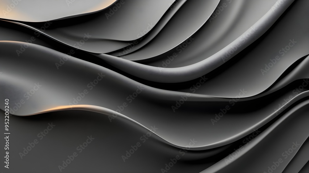 Poster a close-up view of flowing black fabric showcasing elegant waves and textures, perfect for backgroun