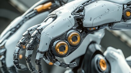 Obraz premium A close-up of a robot's muscular system, showcasing the tension cables and focus on the actuator joints.
