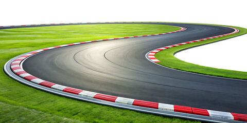 A race track curving right PNG  isolated on white background.AI GENERATED