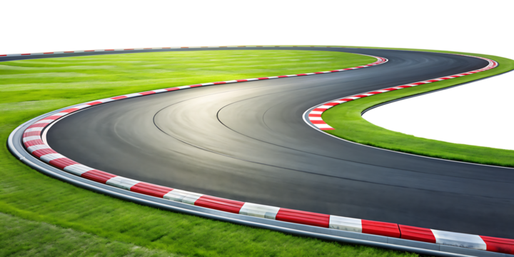A race track curving right PNG  isolated on white background.AI GENERATED