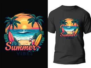 Summer t shirt design vector. Summer vibes colorful illustration vector for t shirt.