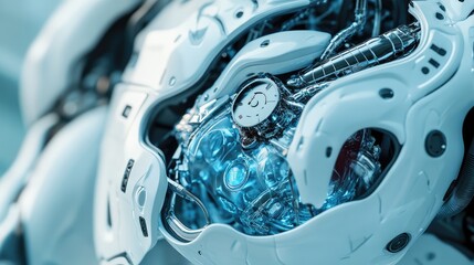 A close-up of a robot's synthetic liver, with focus on the filtration systems and detoxification processes.