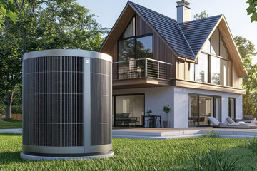 Modern Home with a Sleek Air Source Heat Pump: Sustainable Comfort in a Luxurious Setting.