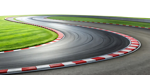 A race track curving right PNG  isolated on white background.AI GENERATED